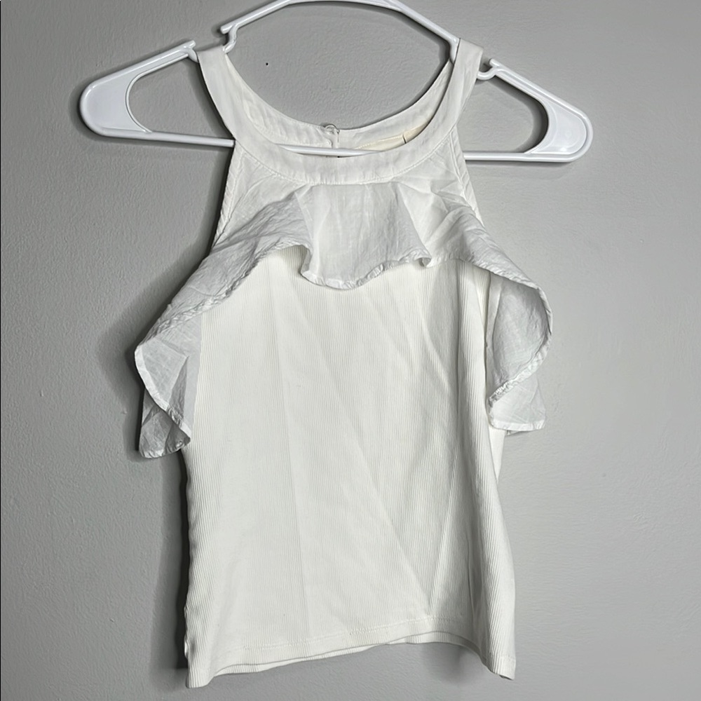 Maeve Elegant White Ruffle Halter Top